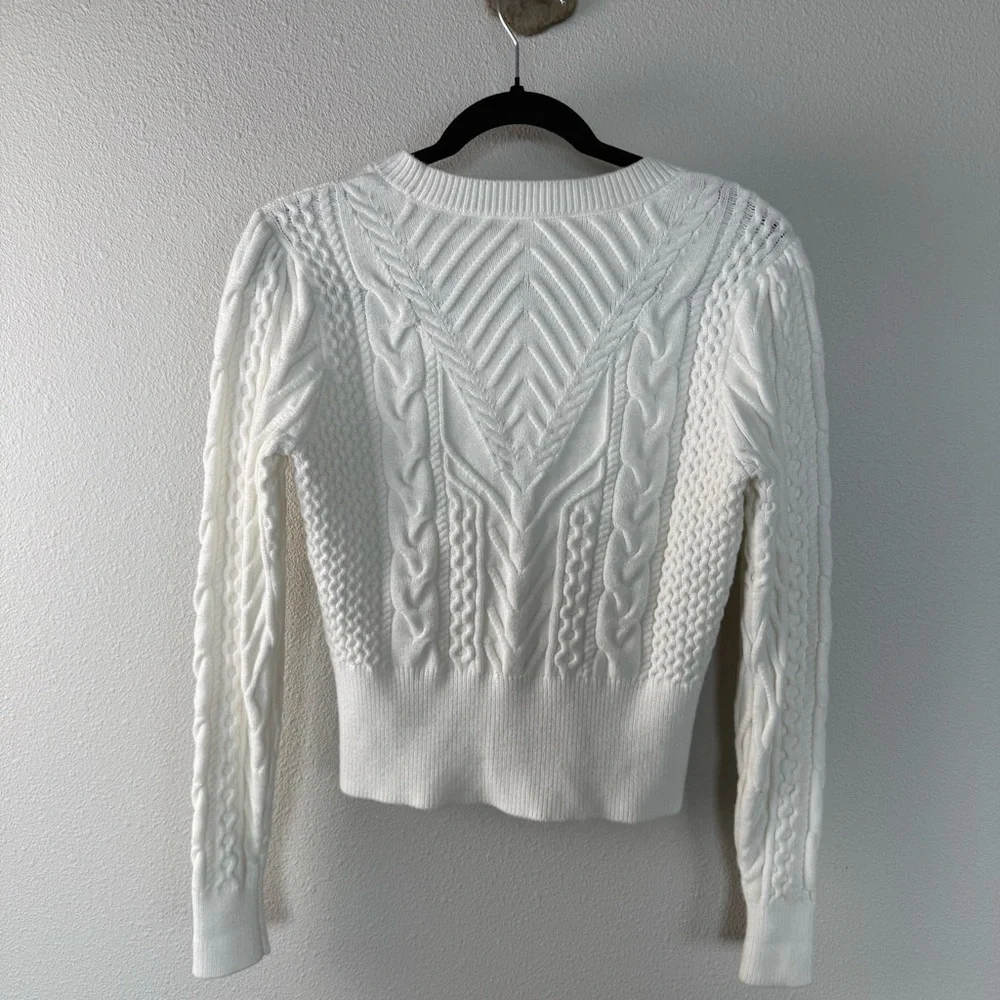 Favorite Daughter Esther Cable Knit Crop Crewneck Sweater Ivory Women’s Small